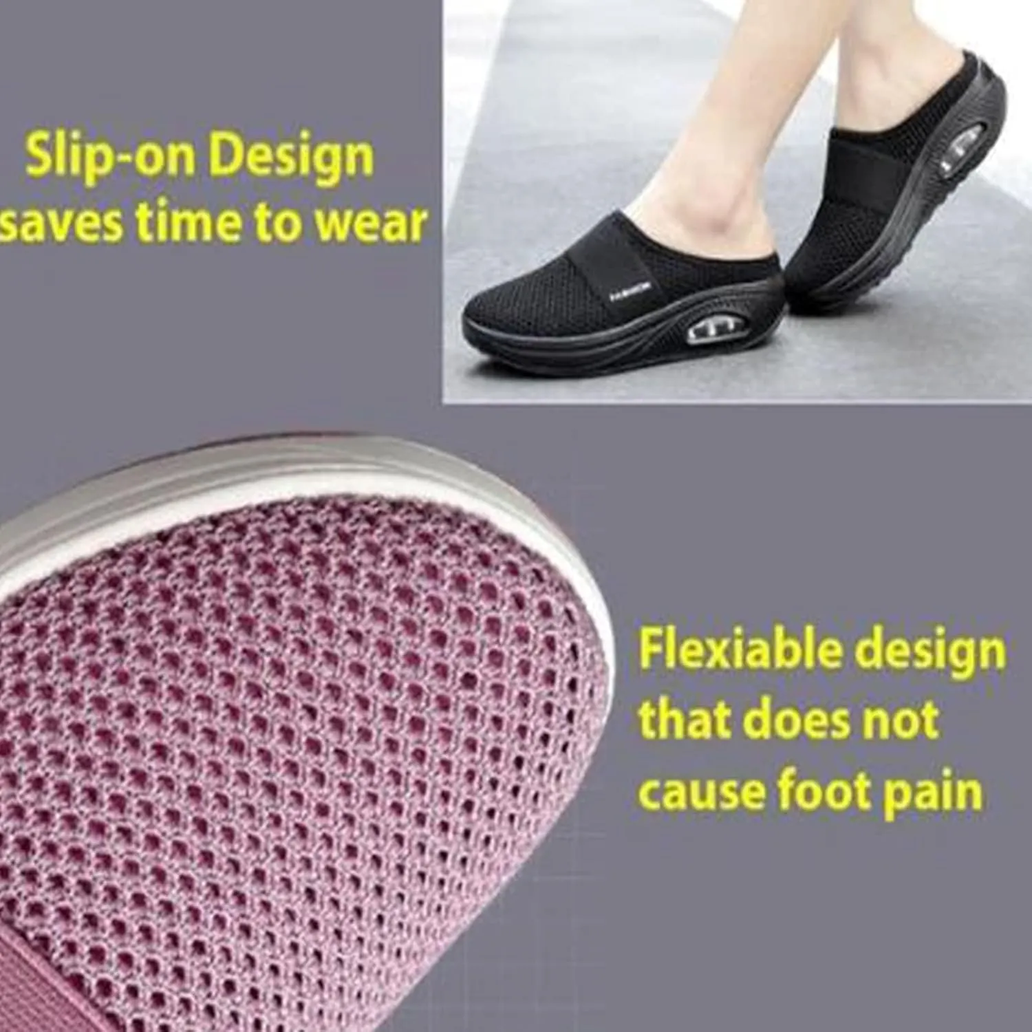 Womens Slip On Clogs and Mules Diabetic Air-Cushion Slip-On Walking Shoes Breathable Slippers Closed Toe Slides Orthopedic Diabetic Shoes with Arch-Support