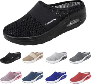 Womens Slip On Clogs and Mules Diabetic Air-Cushion Slip-On Walking Shoes Breathable Slippers Closed Toe Slides Orthopedic Diabetic Shoes with Arch-Support