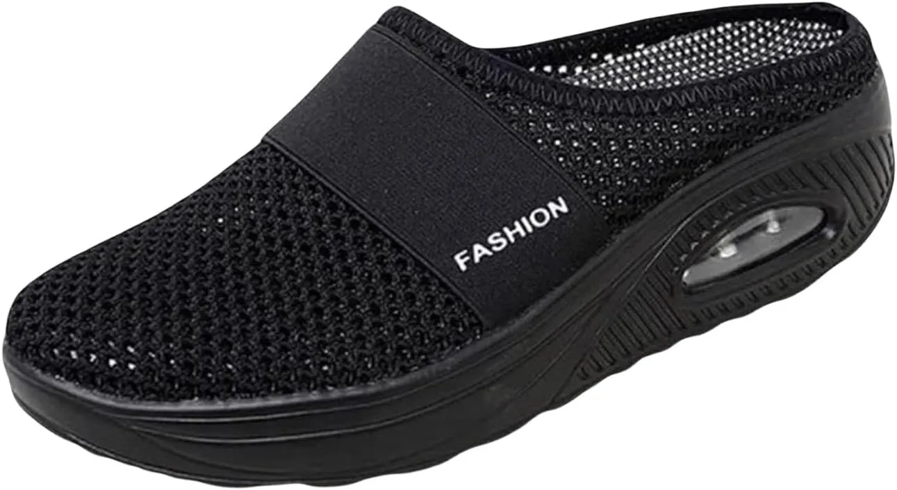 Womens Slip On Clogs and Mules Diabetic Air-Cushion Slip-On Walking Shoes Breathable Slippers Closed Toe Slides Orthopedic Diabetic Shoes with Arch-Support