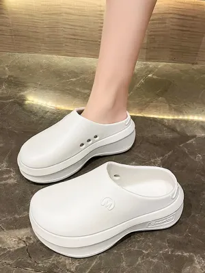Women's Solid Color Platform, Indoor and Outdoor Casual Hole Shoes, Breathable and Non-Slip Kitchen Work Shoes