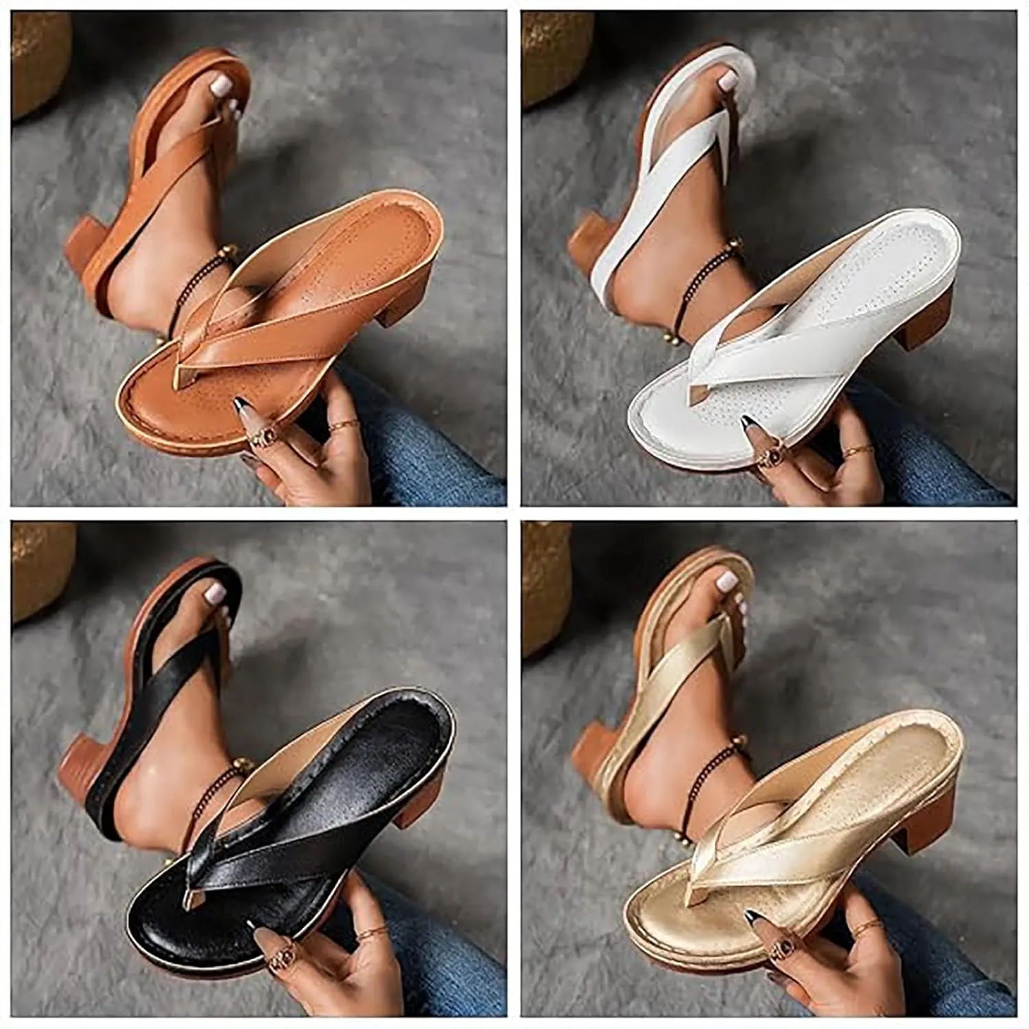 Women's Solid Color Summer Chunky Heel Sandals – Slip-On Open Toe Comfortable Wedge Heels for Women, Casual & Dressy Shoes for Long Walks