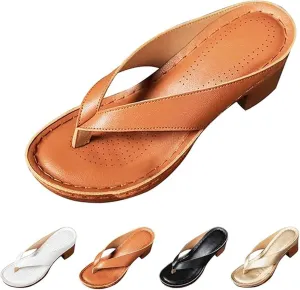 Women's Solid Color Summer Chunky Heel Sandals – Slip-On Open Toe Comfortable Wedge Heels for Women, Casual & Dressy Shoes for Long Walks
