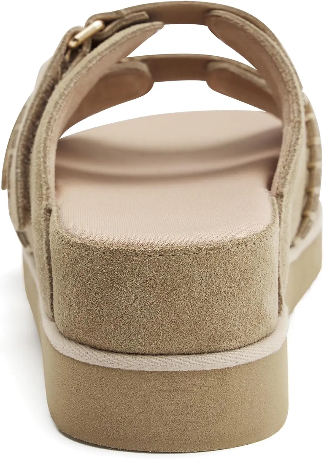 Women's Suede Leather Platform Sandals Adjustable Double Straps EVA Outsole Slip on Slide Sandals Open Toe Softness Fashionable