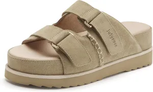 Women's Suede Leather Platform Sandals Adjustable Double Straps EVA Outsole Slip on Slide Sandals Open Toe Softness Fashionable