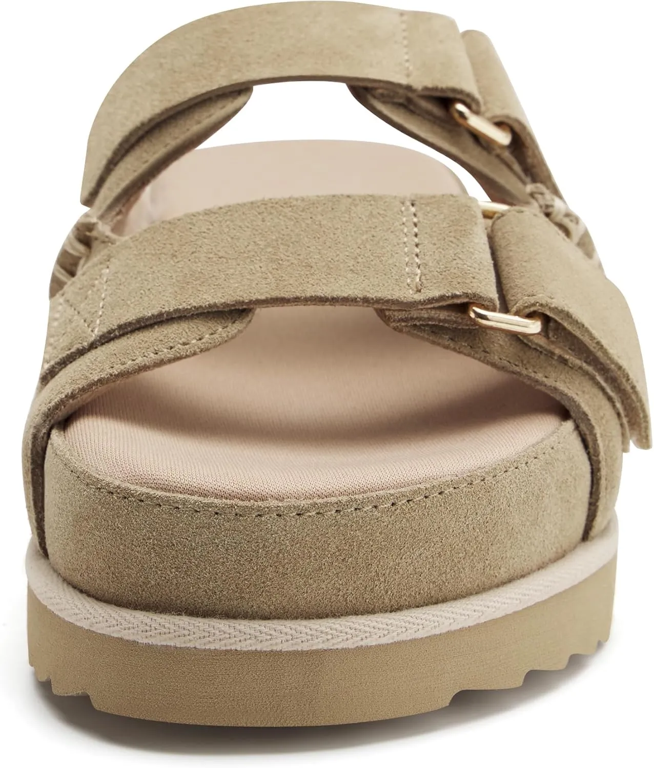 Women's Suede Leather Platform Sandals Adjustable Double Straps EVA Outsole Slip on Slide Sandals Open Toe Softness Fashionable