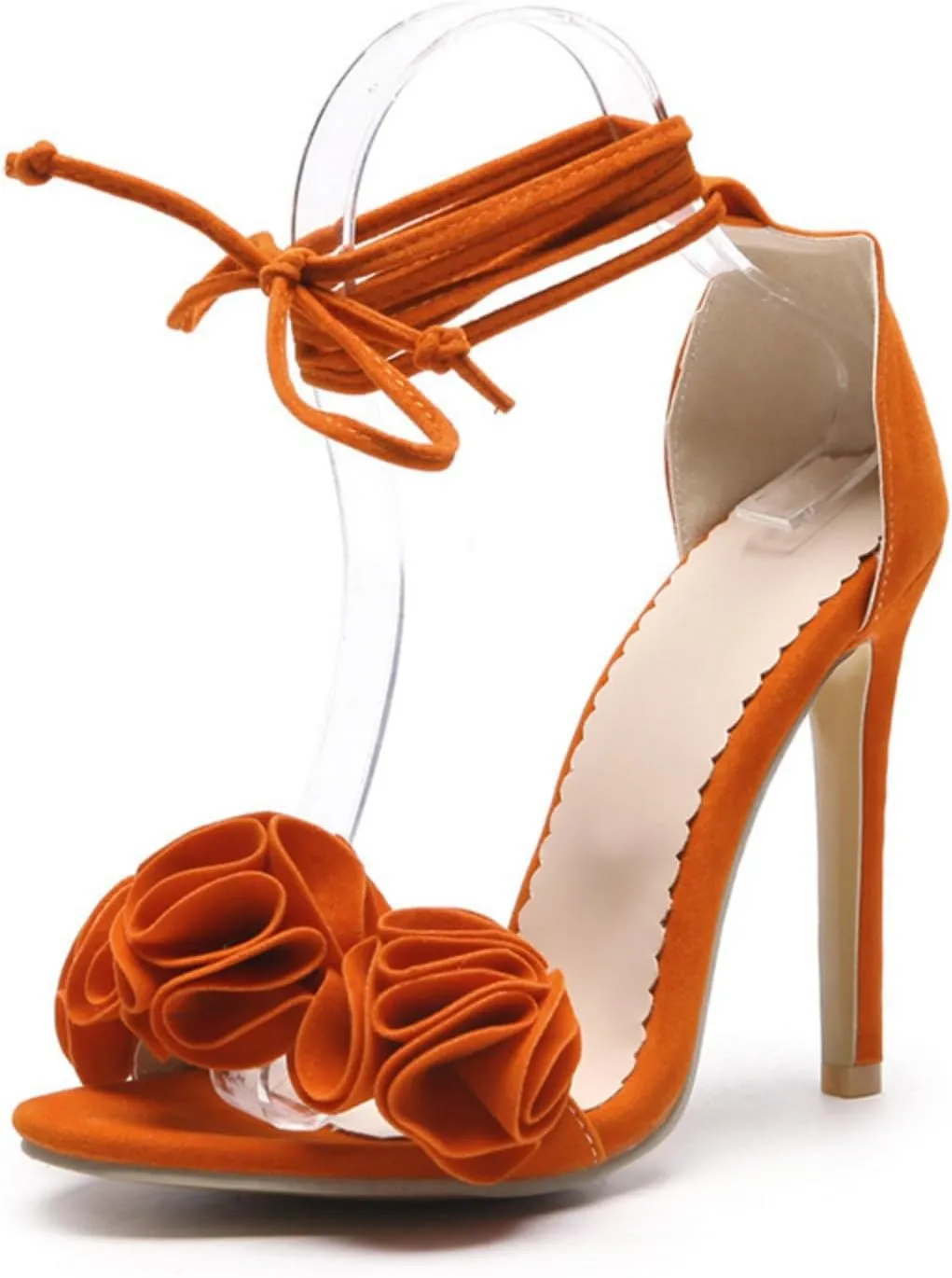 Women's Suede Open Peep Toe Stiletto High Heels Sandals Fashion Flower Lace Up Elegant Comfortable Wedding Party Prom Dressy Shoes
