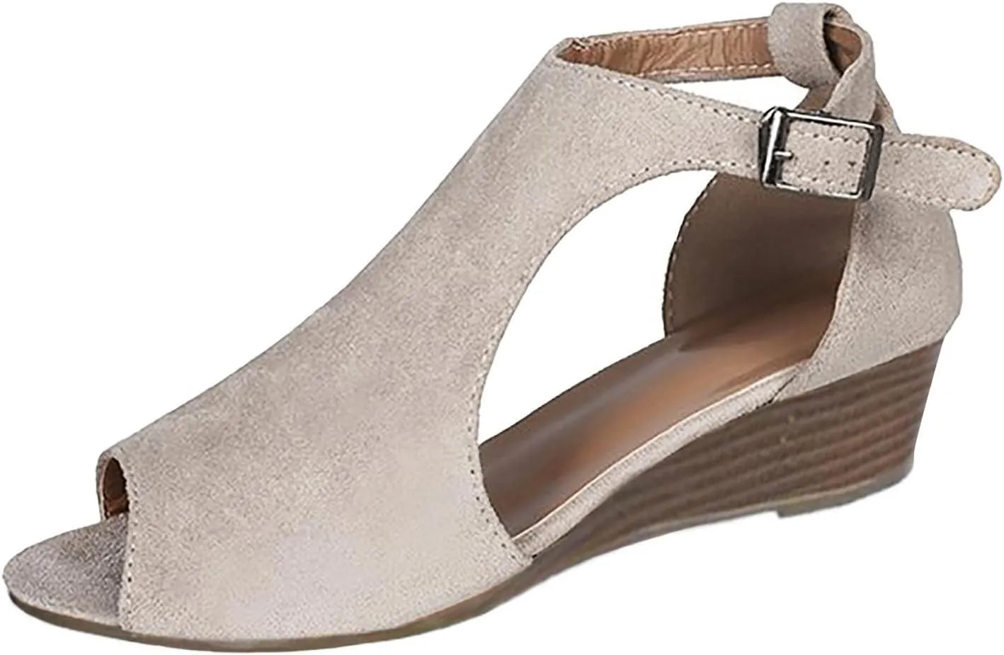 Womens Suede Peep Toe Chunky Heels Ankle Booties with Strap Cutout Wedge Back Zipper Sandals Dress Walking Boots Orthopedic Open Side Slides Breathable Hollow Mid Heel Shoes Platform Sandal