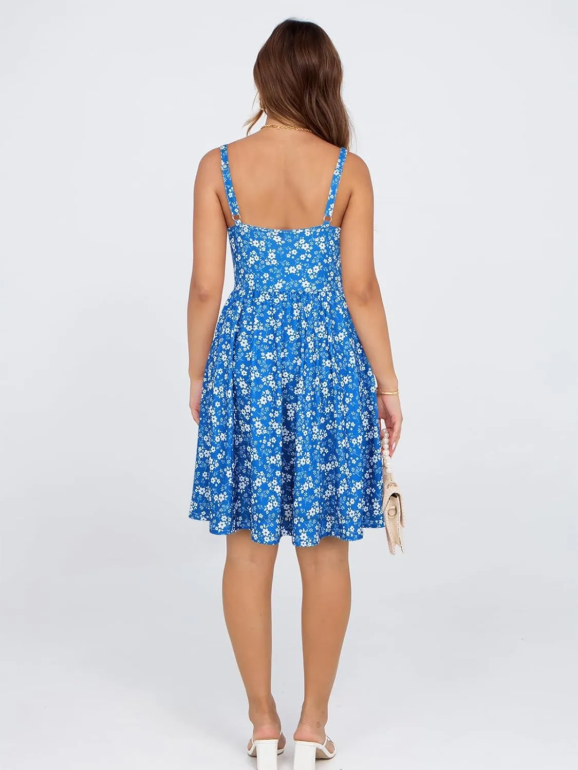 Womens Summer Mini Corset Casual Dresses Spaghetti Straps Lace Up Beach Vacation Sundress with Pockets