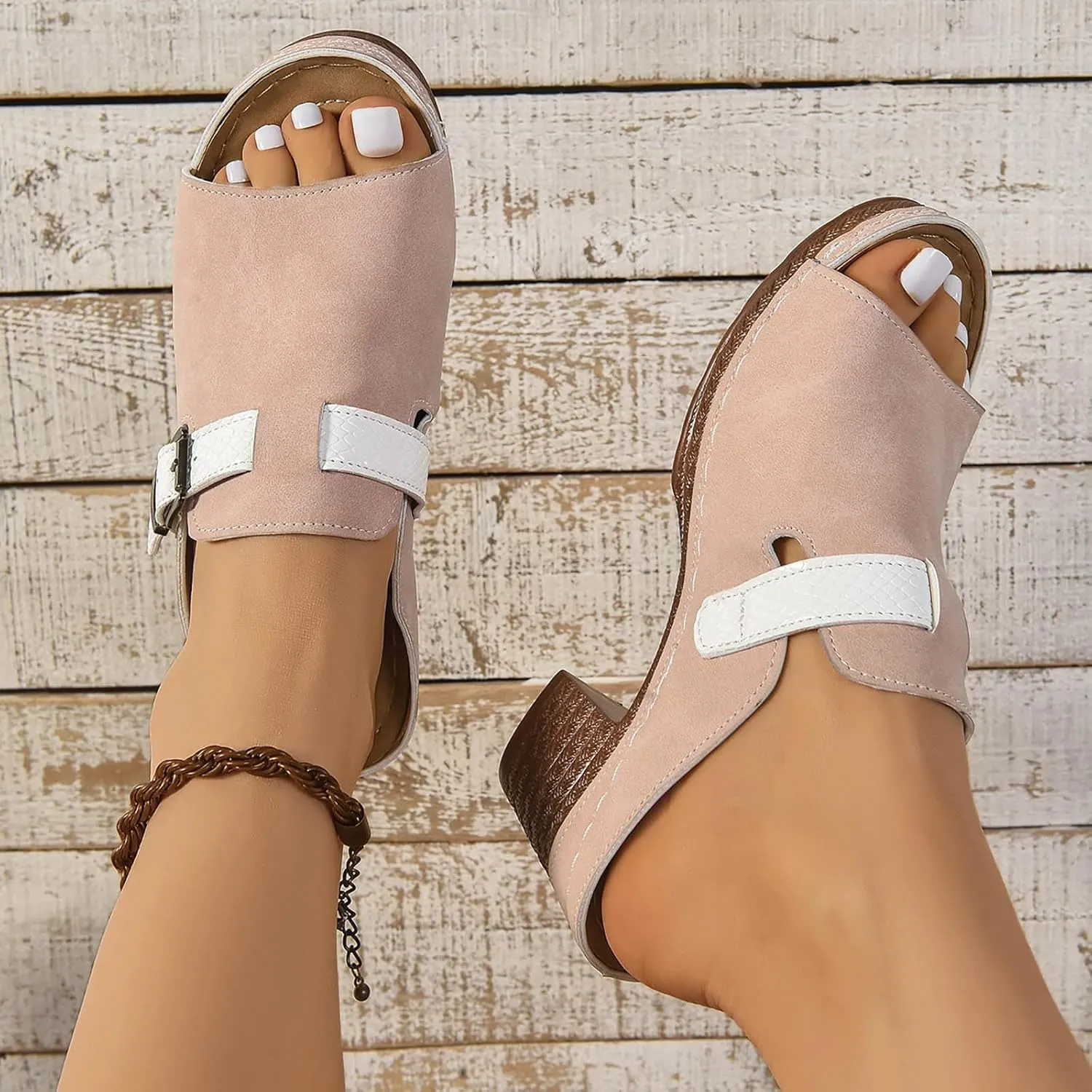 Women's Summer Sandals Comfortable Square Open Toe Heels Sandals Orthopedic Sandal with Arch Support Dressy Casual Mules Fashion Slip On Shoes Breathable Open Back Shoes