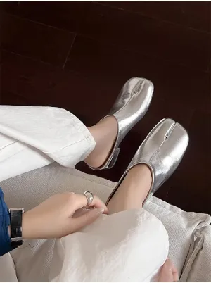 Women's Tabi Casual Leather Shoes Chunky Heel Split Toe Slippers Fashion Vintage Mule Shoes
