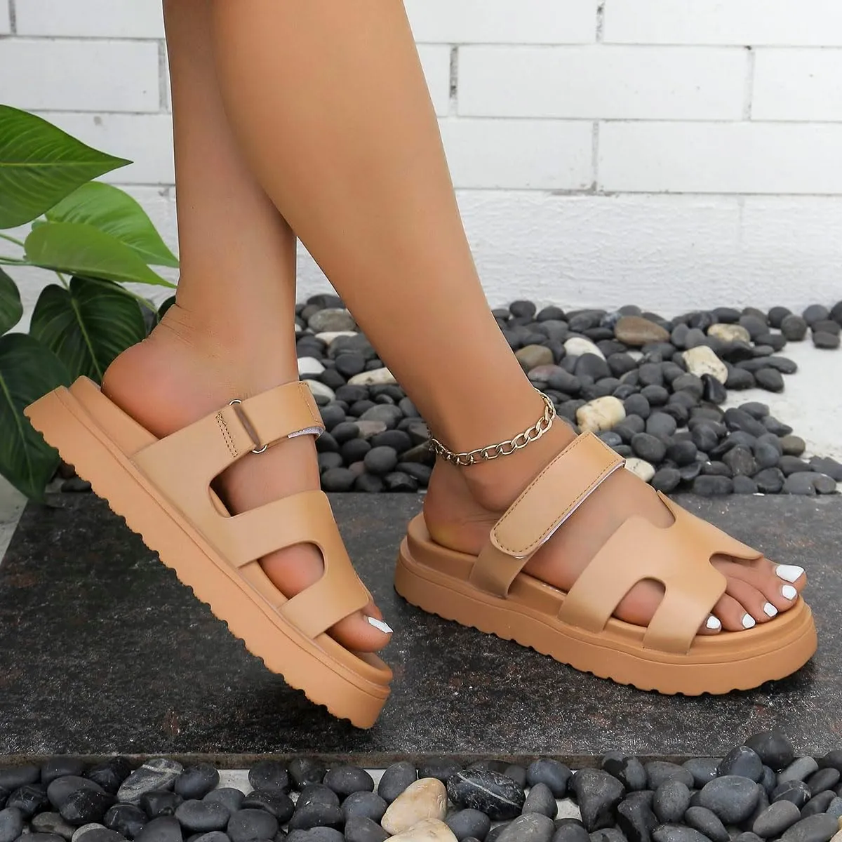 Women's Thick Platform Slide Sandals anti-slip Dressy Slides Sole Open Toe Strap Summer Flats Shoes