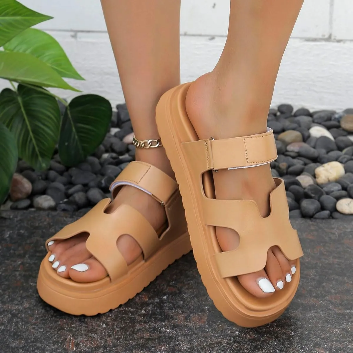 Women's Thick Platform Slide Sandals anti-slip Dressy Slides Sole Open Toe Strap Summer Flats Shoes