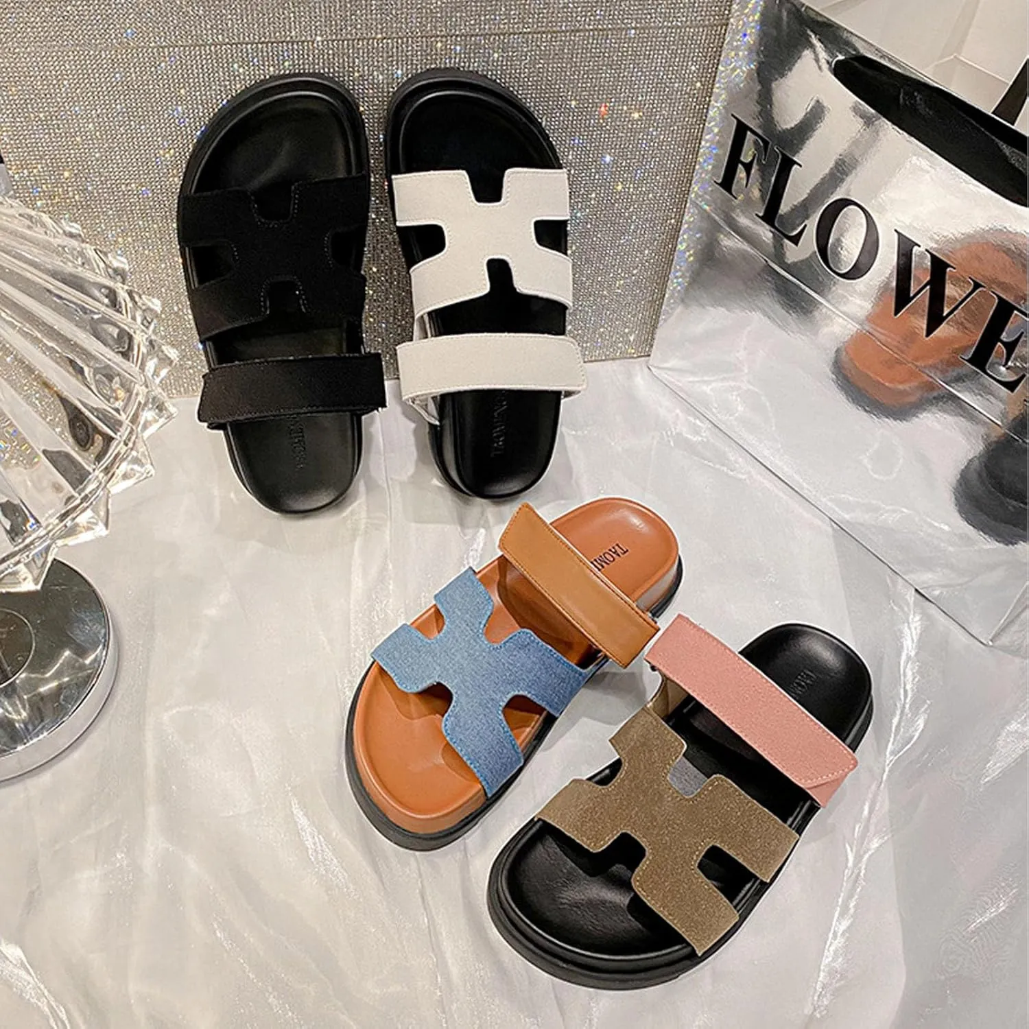 Women's Thick Platform Slide Sandals anti-slip Sole Open Toe Summer Flats Shoes