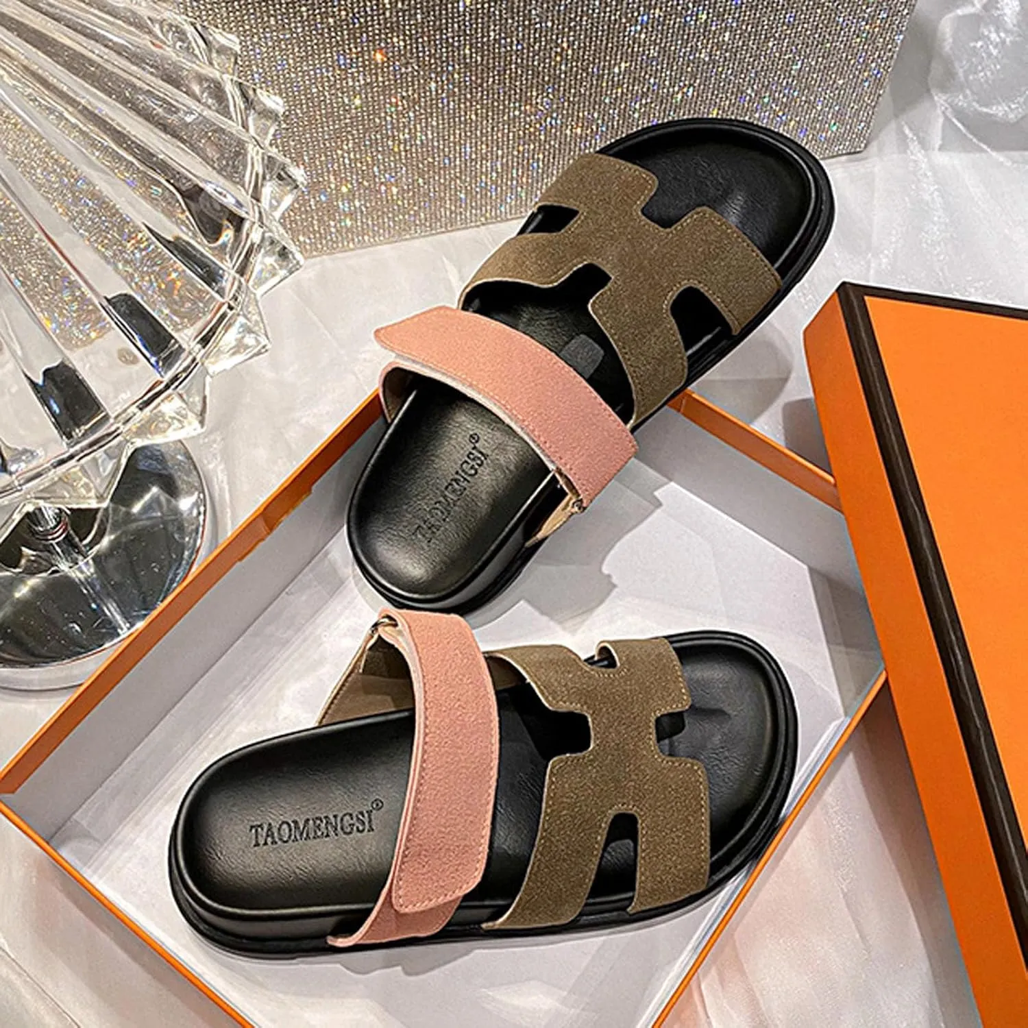 Women's Thick Platform Slide Sandals anti-slip Sole Open Toe Summer Flats Shoes