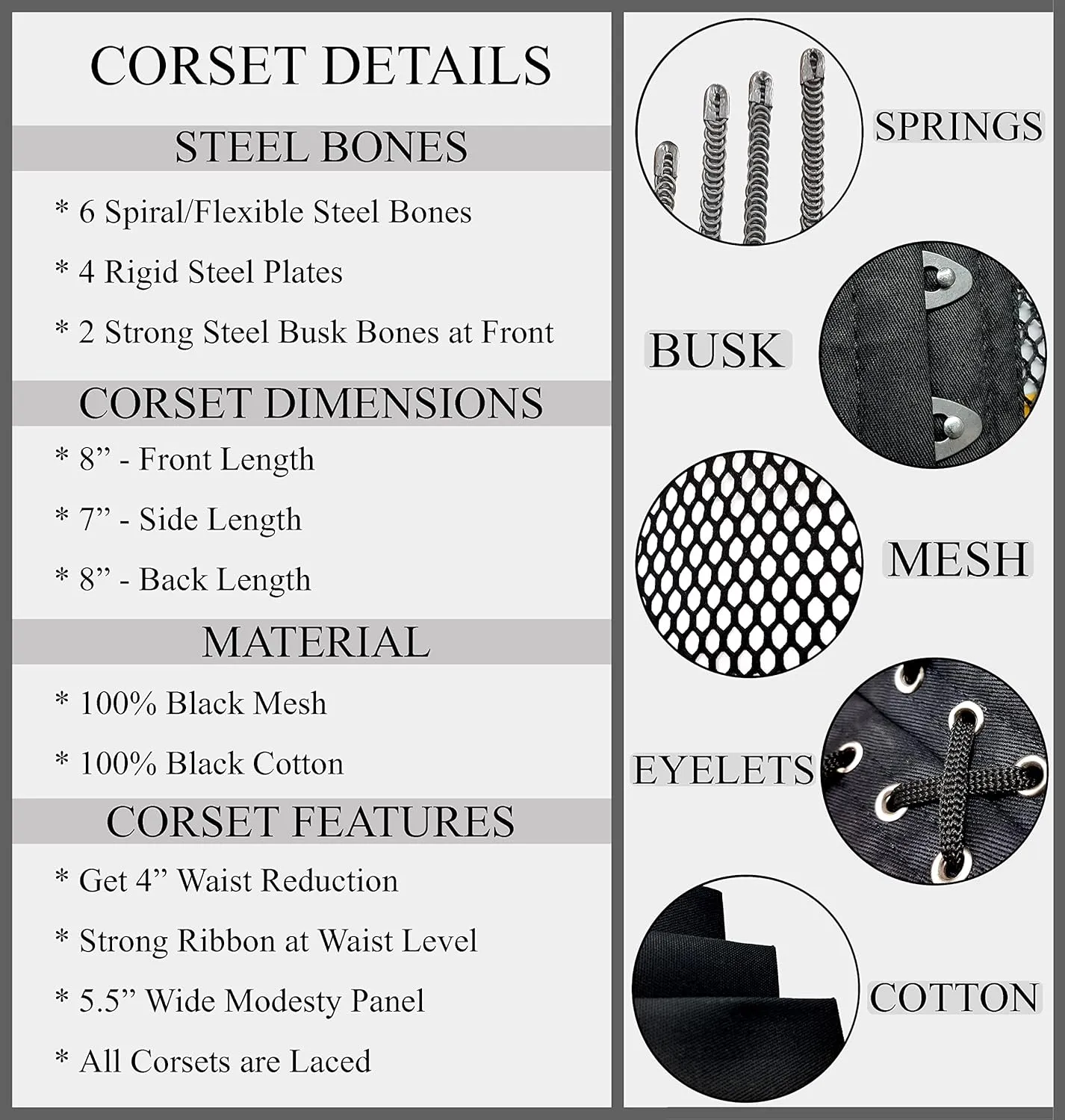Womens Waist Trainer Cincher Heavy Duty Steel Boned Underbust Waspie Mesh Corset