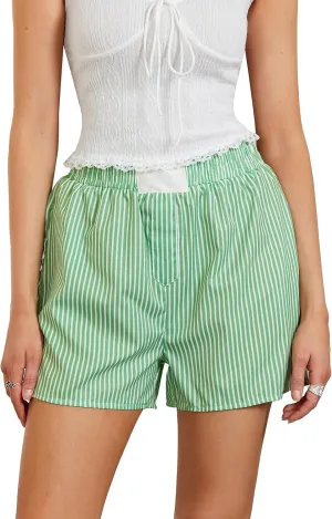 Womens Y2k Gingham Boxer Shorts Striped Plaid Elastic Low Waist Pajamas Shorts Pj Cute Lounge Bottoms Summer Sleepwear