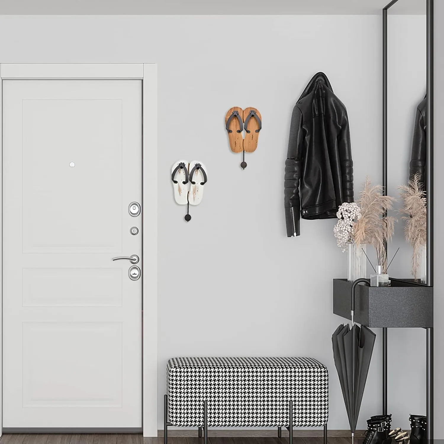 Wooden Key Holder Decorative Flip Flop Wall Hook for Towels Hats Coats- Wall Mounted Towel Hanger Nautical Decor Hanging Single Hook for Bathroom (White   Wood)