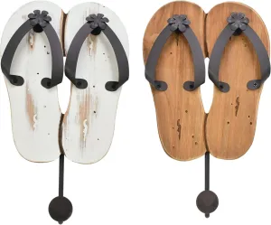 Wooden Key Holder Decorative Flip Flop Wall Hook for Towels Hats Coats- Wall Mounted Towel Hanger Nautical Decor Hanging Single Hook for Bathroom (White   Wood)