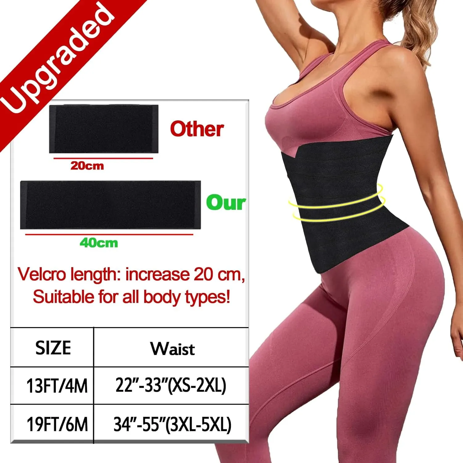 Wrap Waist Trainer for Women , Upgraded Waist Wraps for Stomach,Adjustable Waist Trimmer Tummy Wrap Waist Belt Black