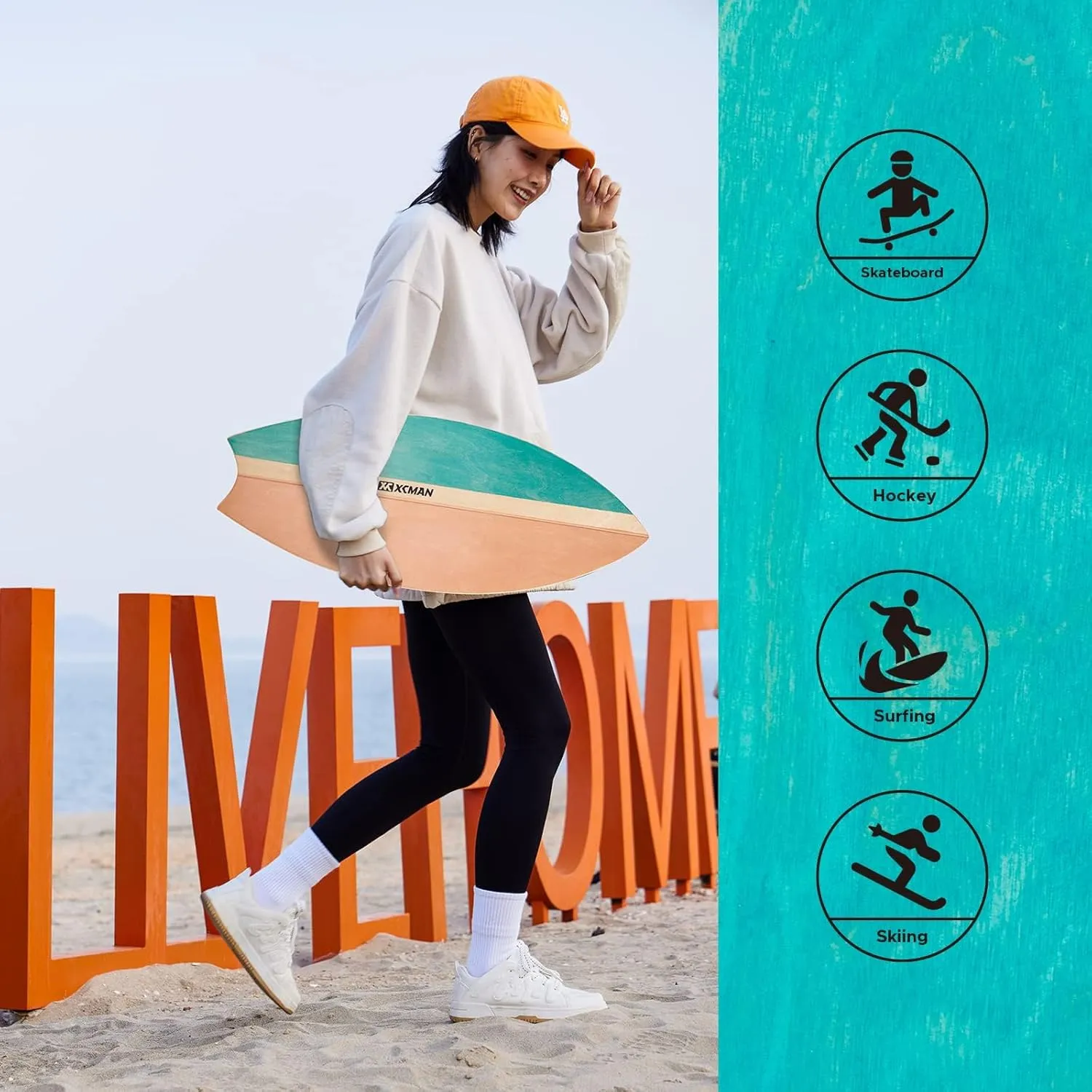 XCMAN Surf Balance Board Trainer with Roller Wooden Exercise Balancing Stability Trainer - Non Slip Surface for Adults Kids|Balance Board for Surfing,Snowboarding,Skateboarding,Hockey,Yoga Training