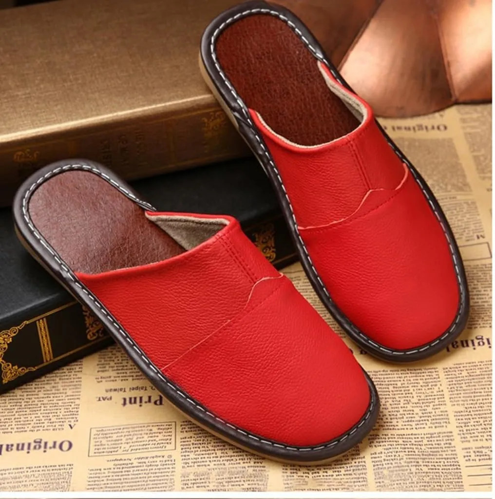 XUEMML Leather Slippers For Men And Women Indoor Outdoor Flat Slide Sandals House Slip-on Shoes For Office Home Bedroom Living Room Guests Visitor