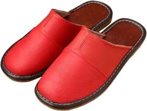 XUEMML Leather Slippers For Men And Women Indoor Outdoor Flat Slide Sandals House Slip-on Shoes For Office Home Bedroom Living Room Guests Visitor
