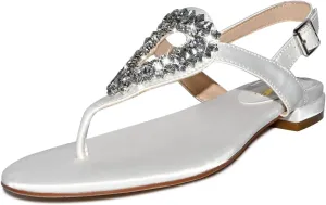 XYD Women Crystal Wedding Sandals with Rhinestone Flip-flop Beach Dressy Diamond Bridal Comfortable Walking Flats Satin Shoes