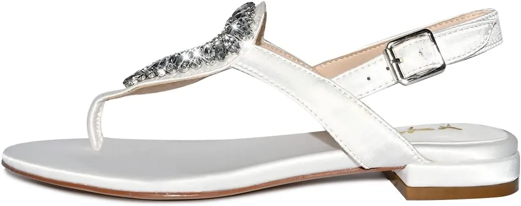XYD Women Crystal Wedding Sandals with Rhinestone Flip-flop Beach Dressy Diamond Bridal Comfortable Walking Flats Satin Shoes