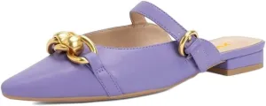 XYD Women Fashion Metallic Golden Chains Slip On Flat Mule Pointed Closed Toe Low Heel Buckled Slides Loafer Comfy Walking Daily Outdoor Shoes