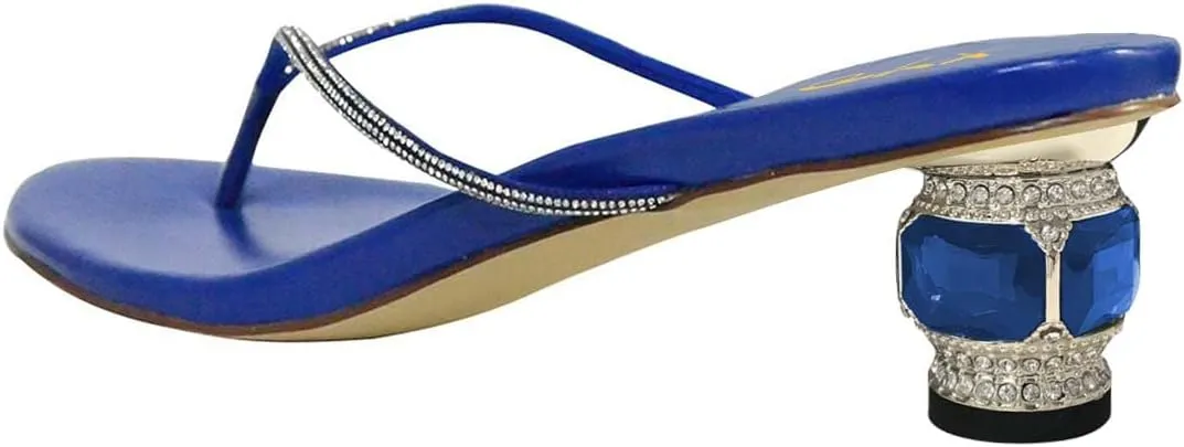 XYD Women Fashion Thong Crystal Low Heel Block Sandals Flip Flops Open Toe Summer Slip-on Beach Resort Vacation Shoes