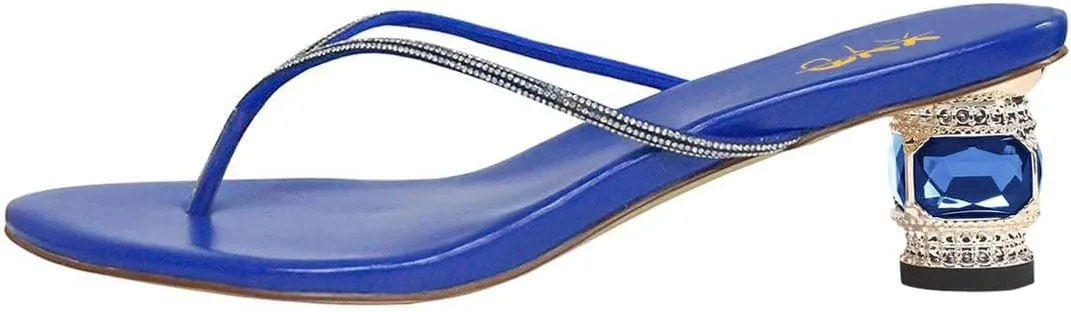 XYD Women Fashion Thong Crystal Low Heel Block Sandals Flip Flops Open Toe Summer Slip-on Beach Resort Vacation Shoes