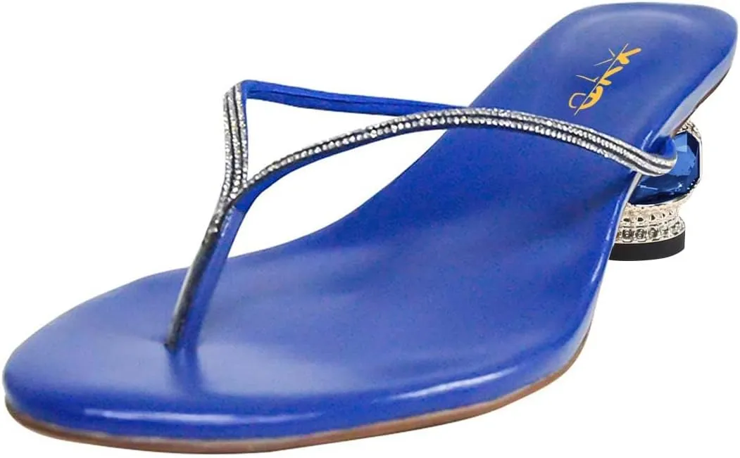 XYD Women Fashion Thong Crystal Low Heel Block Sandals Flip Flops Open Toe Summer Slip-on Beach Resort Vacation Shoes