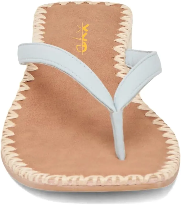 XYD Women Square Open Toe Woven Flip Flops Summer Chunky Low Heel Thong Sandals Beach Wedding Shoes