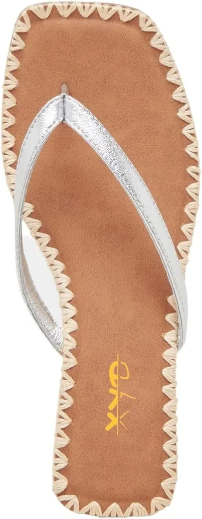 XYD Women Square Open Toe Woven Flip Flops Summer Chunky Low Heel Thong Sandals Beach Wedding Shoes