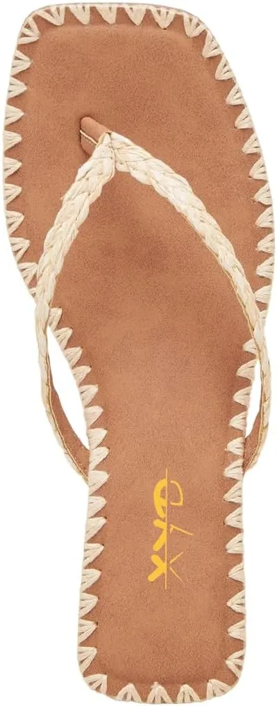 XYD Women Square Open Toe Woven Flip Flops Summer Chunky Low Heel Thong Sandals Beach Wedding Shoes