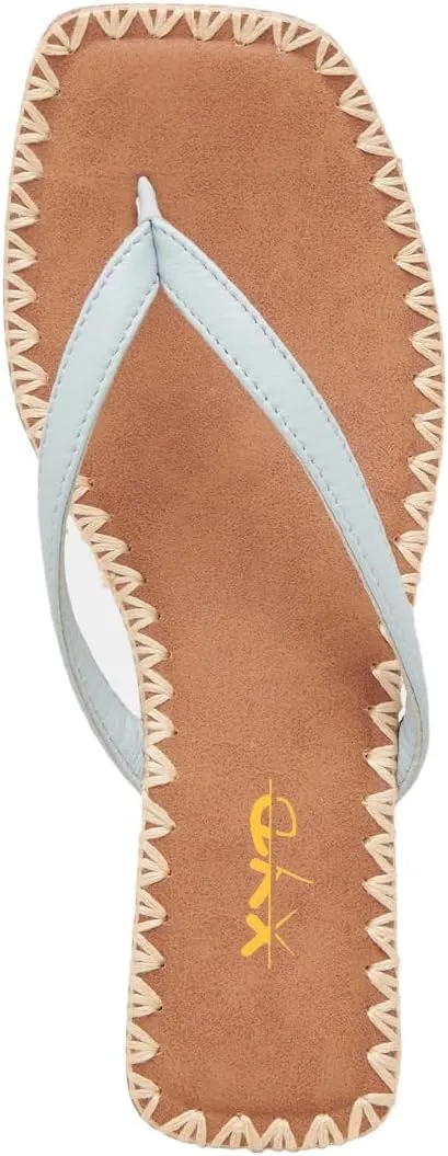 XYD Women Square Open Toe Woven Flip Flops Summer Chunky Low Heel Thong Sandals Beach Wedding Shoes