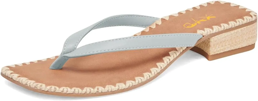 XYD Women Square Open Toe Woven Flip Flops Summer Chunky Low Heel Thong Sandals Beach Wedding Shoes