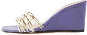 XYD Women Woven Strap Wedge Sandals Square Open Toe Slip On High Heel Mules Elegant Beach Dress Shoes