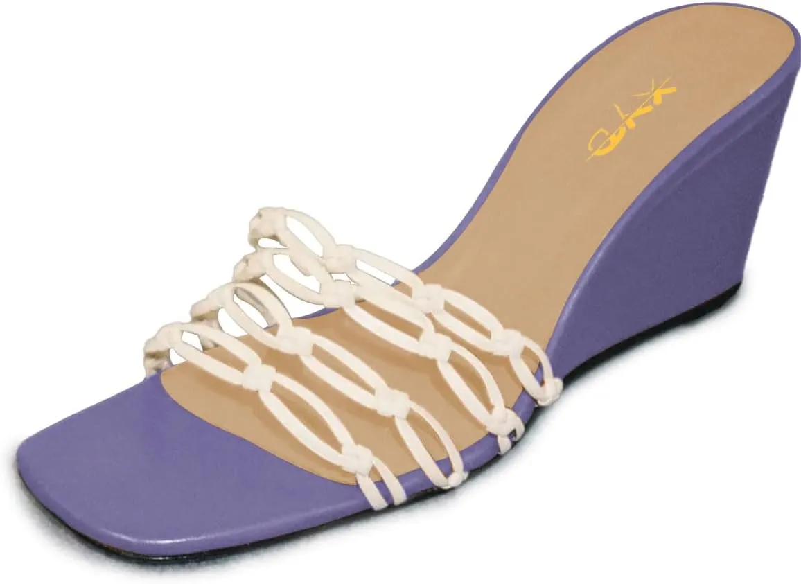 XYD Women Woven Strap Wedge Sandals Square Open Toe Slip On High Heel Mules Elegant Beach Dress Shoes