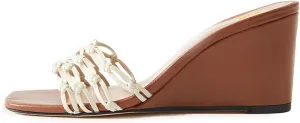 XYD Women Woven Strap Wedge Sandals Square Open Toe Slip On High Heel Mules Elegant Beach Dress Shoes