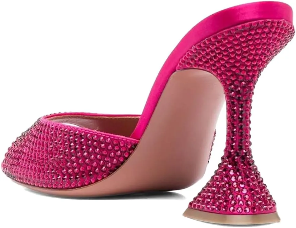 XYD Women's Summer Trendy Open Pointed Toe High Heel Mules Slip-ons Crystal Sparkle Rhinestone Studs Sandals Evening Wedding Party Shoes