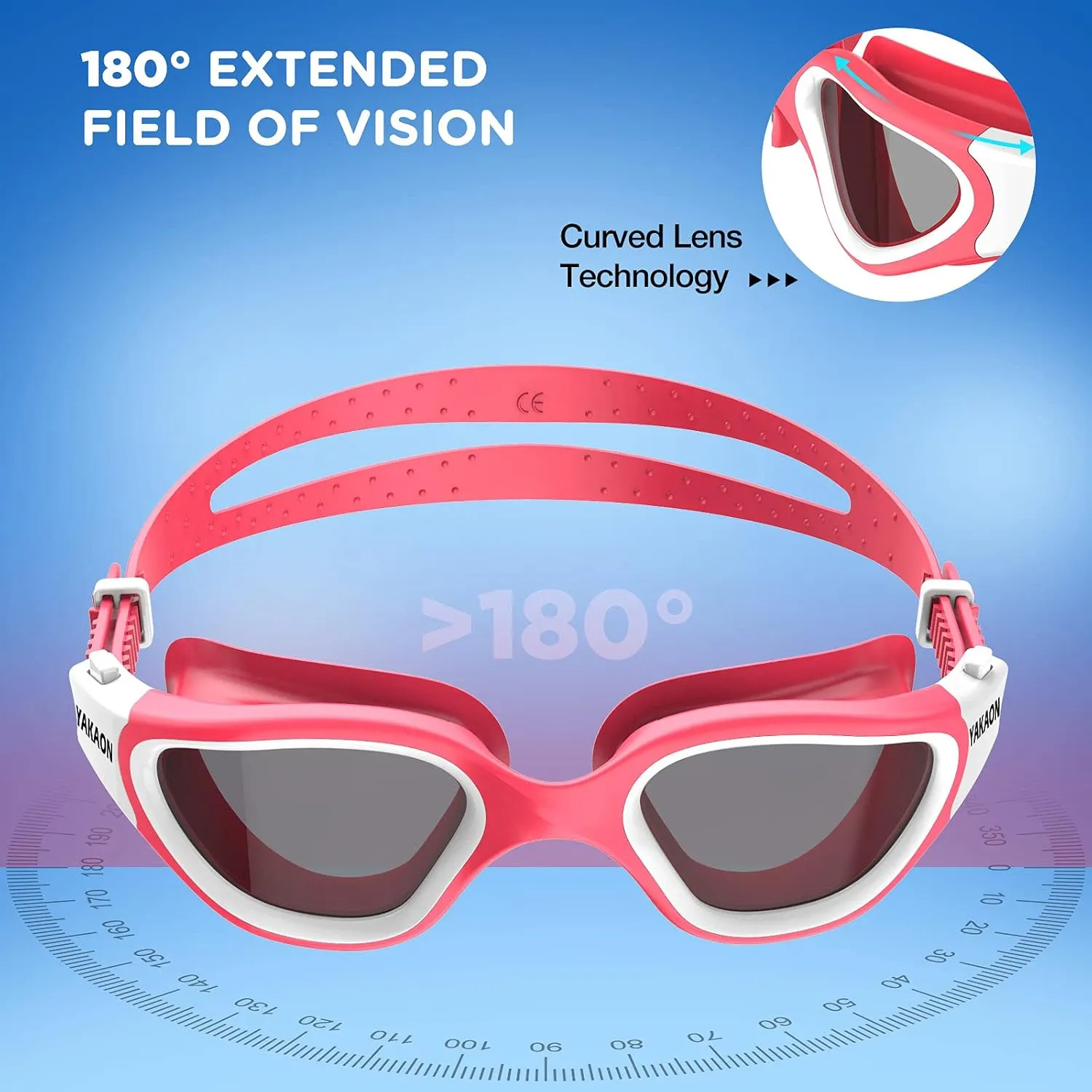 YAKAON Kids Swim Goggles 6-14, Wide View, Anti-Fog, Polarized/Non-Polarized Lenses & Leak-Proof Seal for Boys/Girls