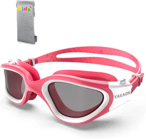 YAKAON Kids Swim Goggles 6-14, Wide View, Anti-Fog, Polarized/Non-Polarized Lenses & Leak-Proof Seal for Boys/Girls
