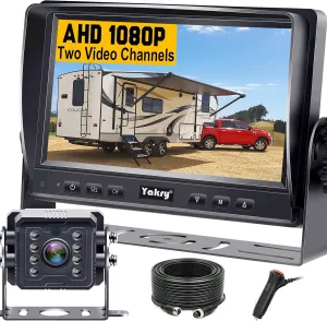 Yakry RV Backup Camera Plug and Play - No Delays 7 Inch HD 1080P Rear View Camera with IR Night Vision 2 Channels - Waterproof Reverse Camera for Truck Trailer Camper Tractor Y14