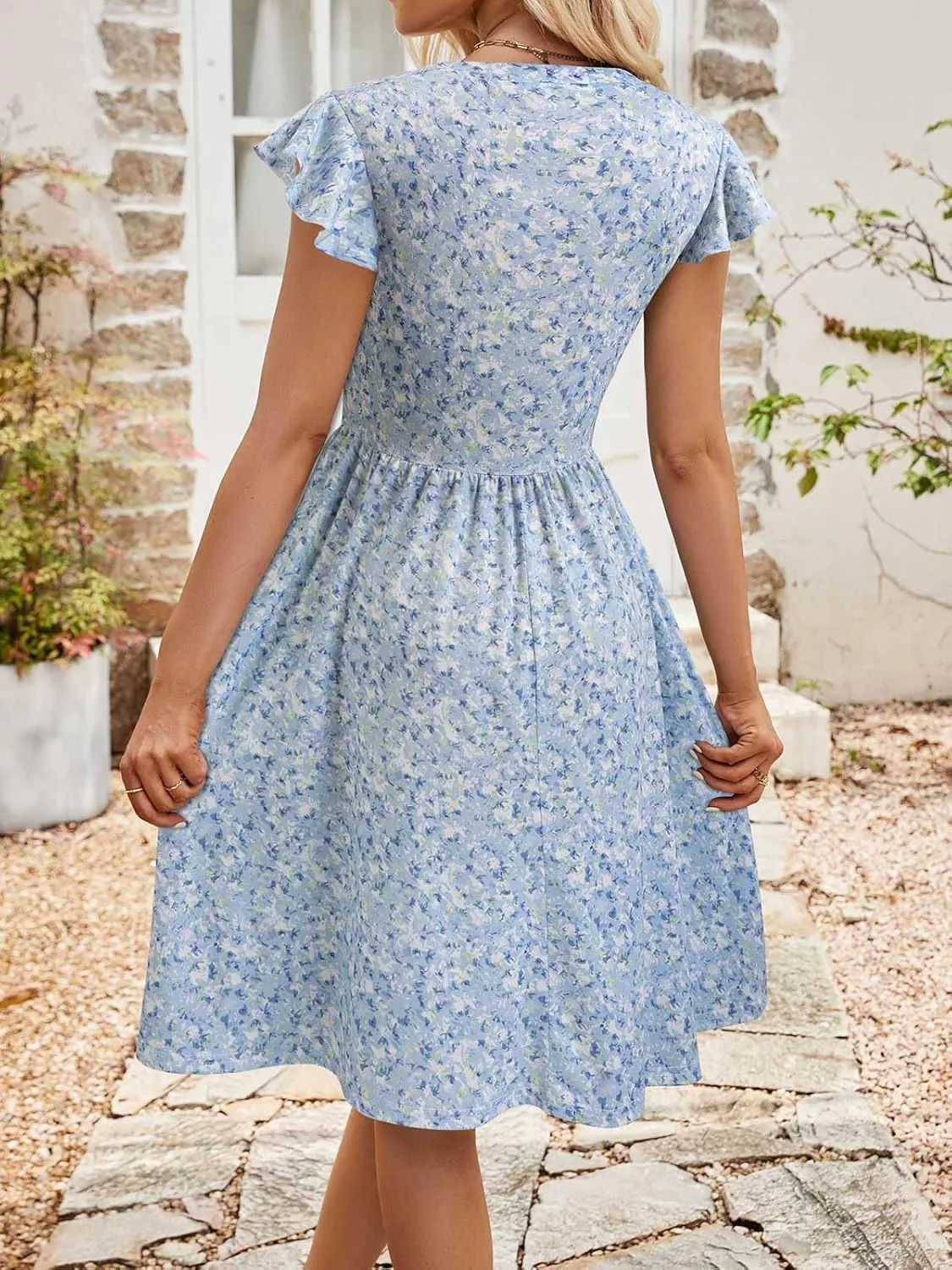 YATHON Casual Dresses for Women 2025 Cute Summer Floral Fit and Flare Cap Sleeve A Line Knee Length Dress with Pocket
