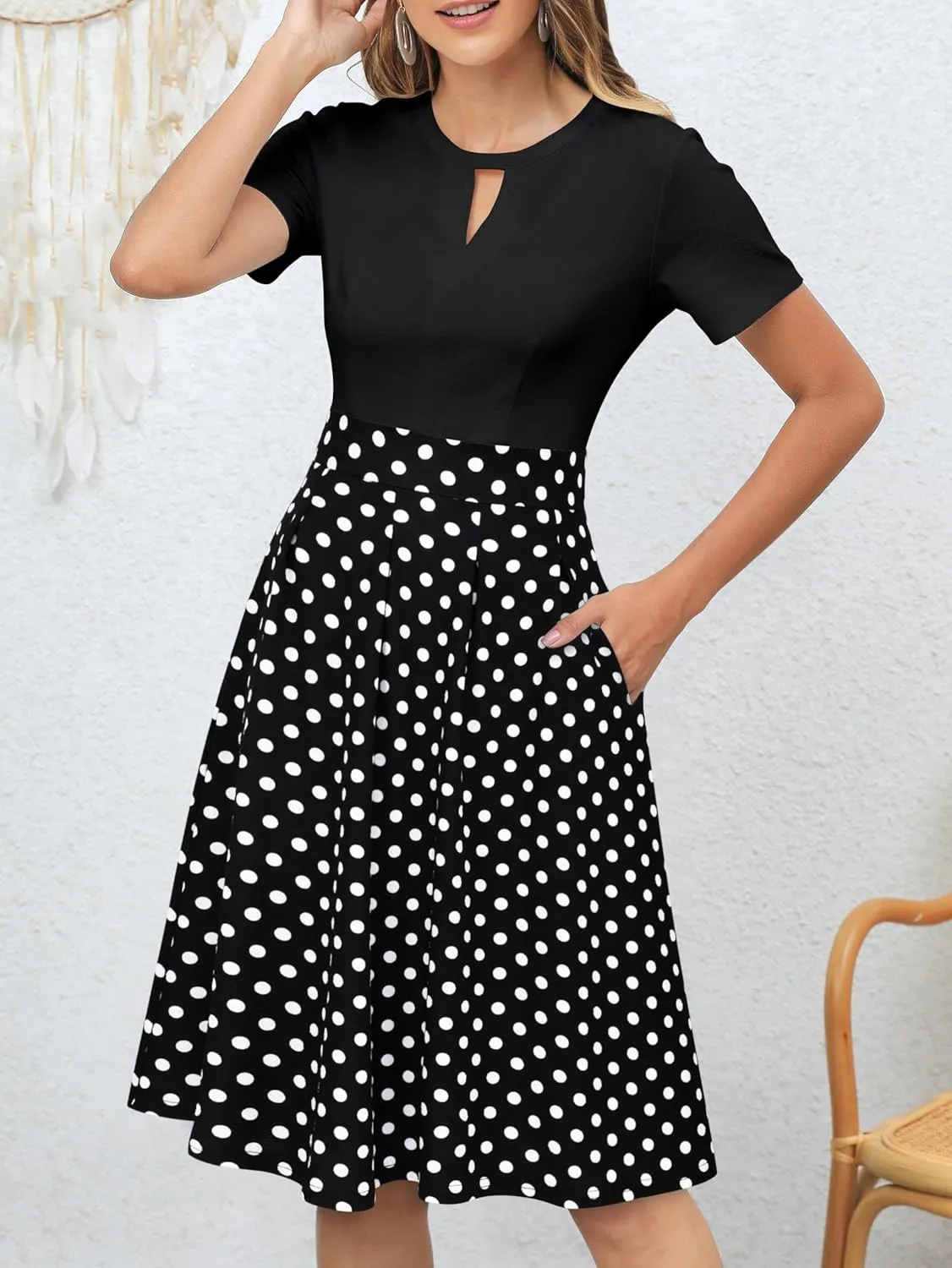 YATHON Women's Vintage Floral Flared A-Line Swing Casual Party Dresses with Pockets
