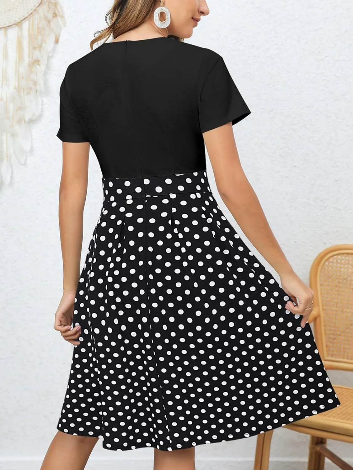 YATHON Women's Vintage Floral Flared A-Line Swing Casual Party Dresses with Pockets