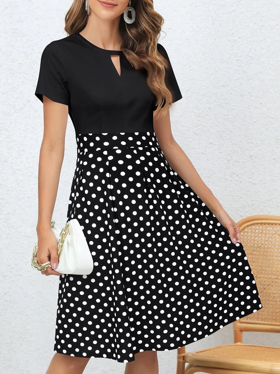 YATHON Women's Vintage Floral Flared A-Line Swing Casual Party Dresses with Pockets