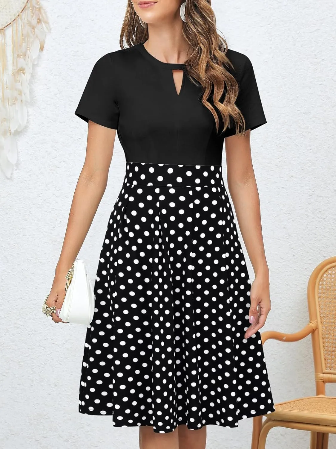 YATHON Women's Vintage Floral Flared A-Line Swing Casual Party Dresses with Pockets