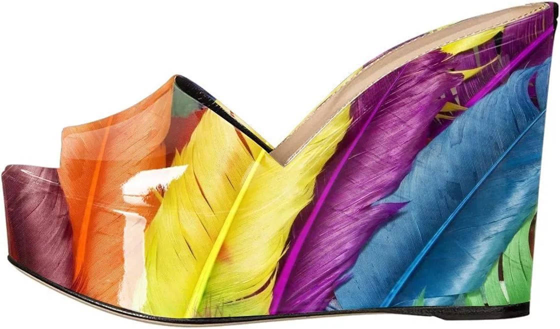 YDN Women High Heels Platform Mules Peep Toe Clogs Slip on Wedge Sandals Slide Backless Shoes Size 4-15 US